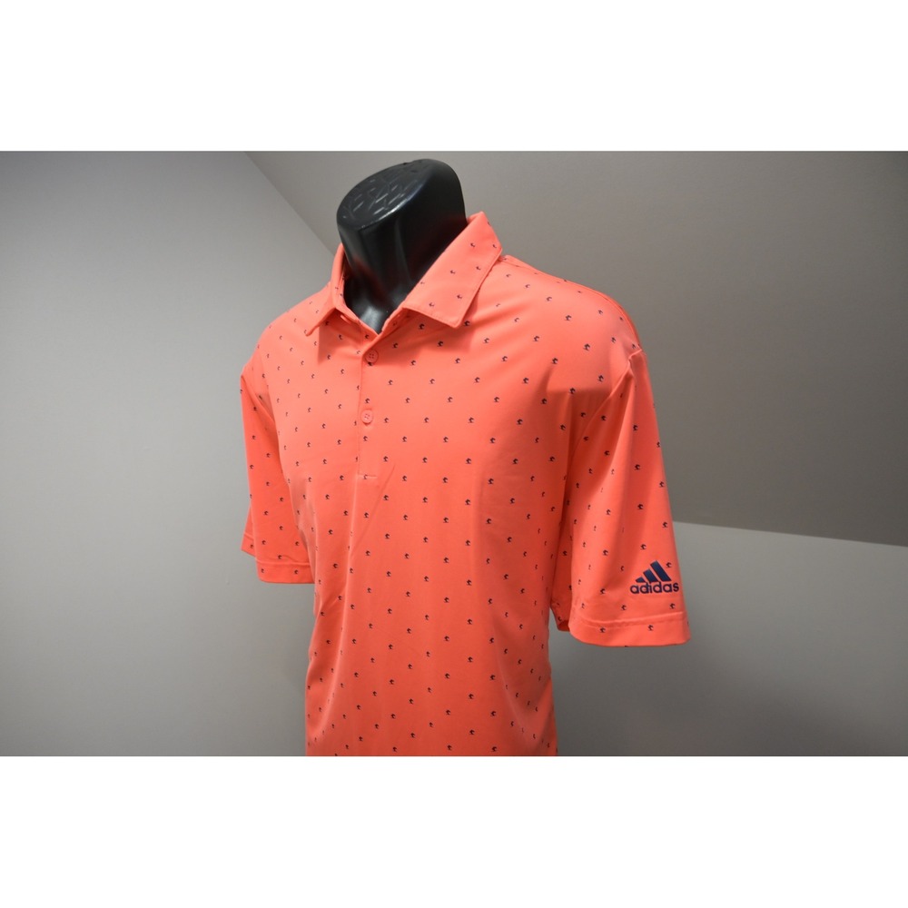 Adidas Golf Polo Men XL Orange Palm Tree Print Primegreen Performance Shirt - Picture 3 of 11